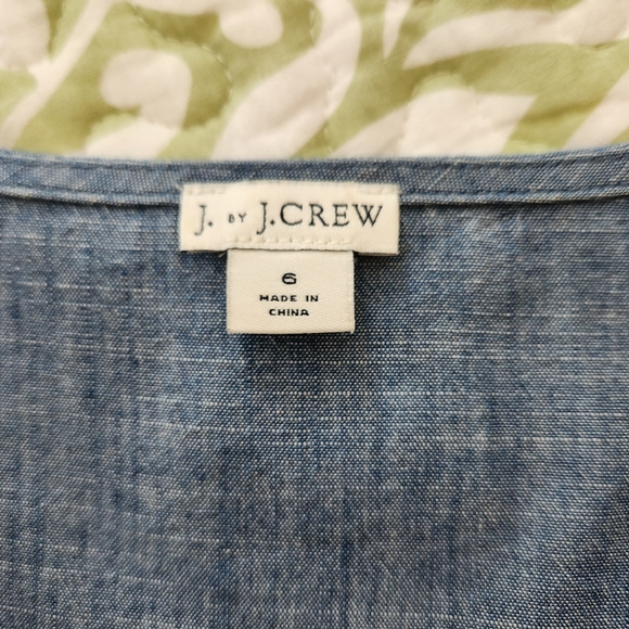 J BY J. CREW CHAMBRAY FLUTTER SLEEVE FAUX WRAP TOP - Picture 2 of 5